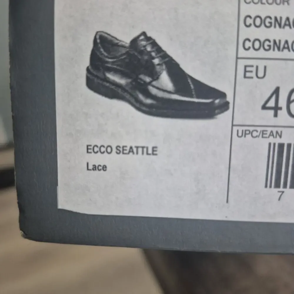 ECCO Seattle Shoes Mens 46 12-12 1/2 Cognac Brown Leather Oxford Derby Apron